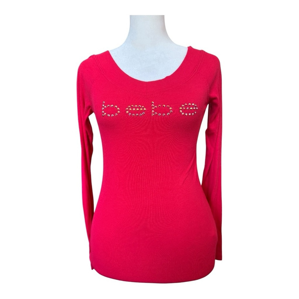 Bebe Y2K Hot Pink Long Sleeve Crystal Logo Top Small